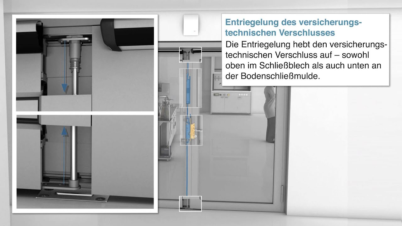 GEZE Panikschloss IQ lock AUT Produktvideo Schlosstechnik - bei zweiflügeligen Türen wurde der Standflügel motorisiert und bietet somit unter anderem Barrierefreiheit für Jedermann.