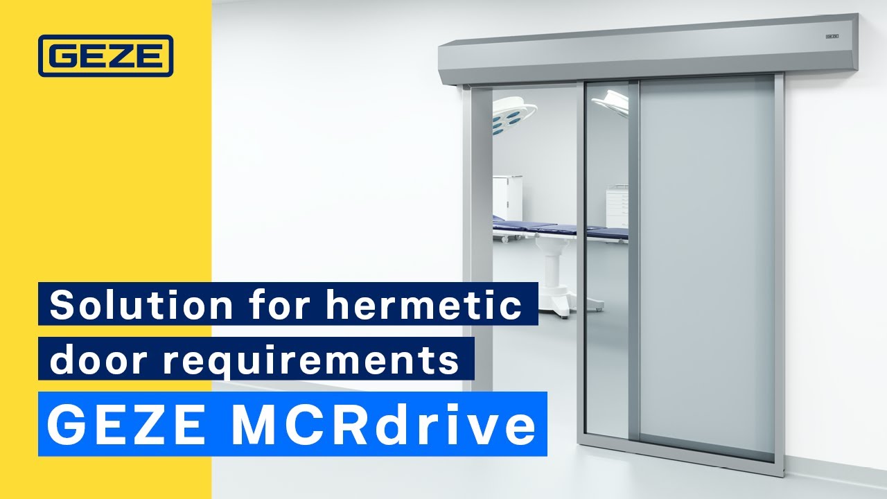 GEZE MCRdrive We offer the GEZE MCRdrive as a modular sliding door system for areas of a building with hermetic air tightness requirements. What sets the GEZE MCRdrive apart is its ability to offer functional planning security thanks to a standardised and certified system. The sliding door system was specially designed for use in entrance areas to operating rooms, quarantine rooms and intensive care areas in health care, laboratories in research institutions, and in the pharmaceutical industry.